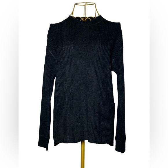 NWT Madewell OVERSIZED Black Ribbed Alpaca-Blend, Soft Crewneck Sweater, XXS - Picture 3 of 15